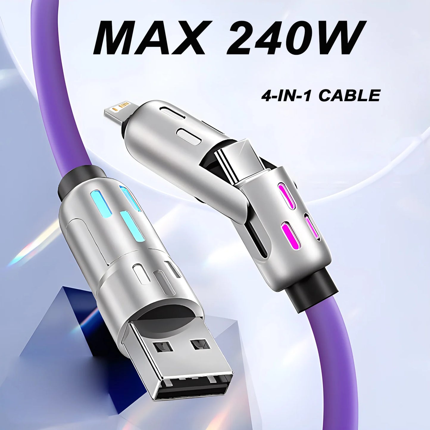 Câble USB-C 4 en 1 – Charge Rapide 240 W et Connectivité Universelle